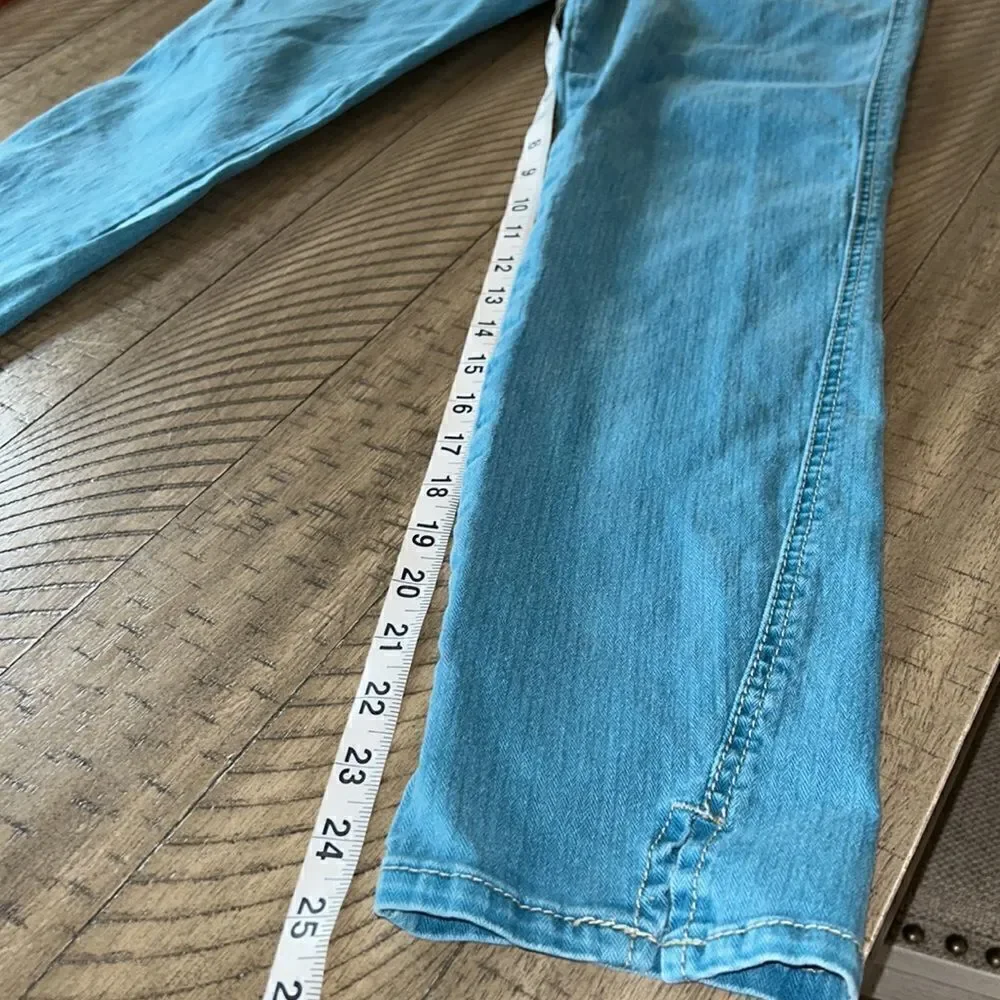 🌞 Free 🇺🇸 People Lagoon Blue Cropped 5 Pocket Denim Jeans 👖 Pull Up Straps!